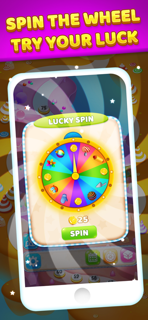 Chef's Quest: Match Sensation - Lucky spin wheel feature in Chef's Quest mobile game with various rewards and boosters