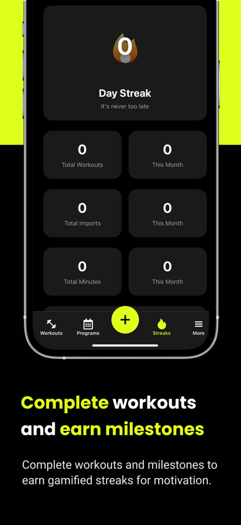 FitSaver: Workout Organizer - Dashboard of FitSaver app showing workout streaks and fitness tracking milestones