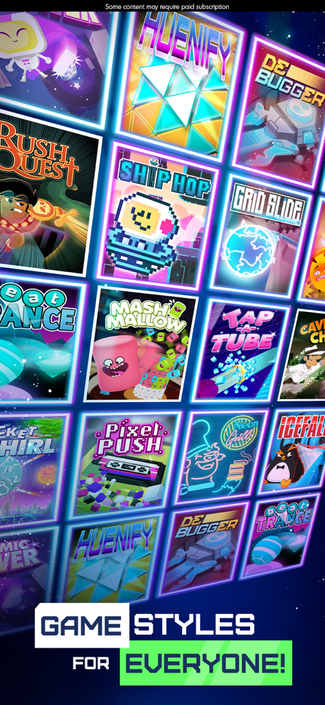 Budge GameTime - Una colorida cuadrícula que muestra varios títulos e íconos de mini-juegos disponibles en Budge GameTime con el texto "Estilos de juego para todos".