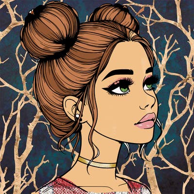 realistic girl with buns on the top of her head