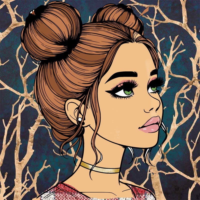 realistic girl with buns on the top of her head