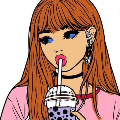 aesthetic realistic girl drinking boba