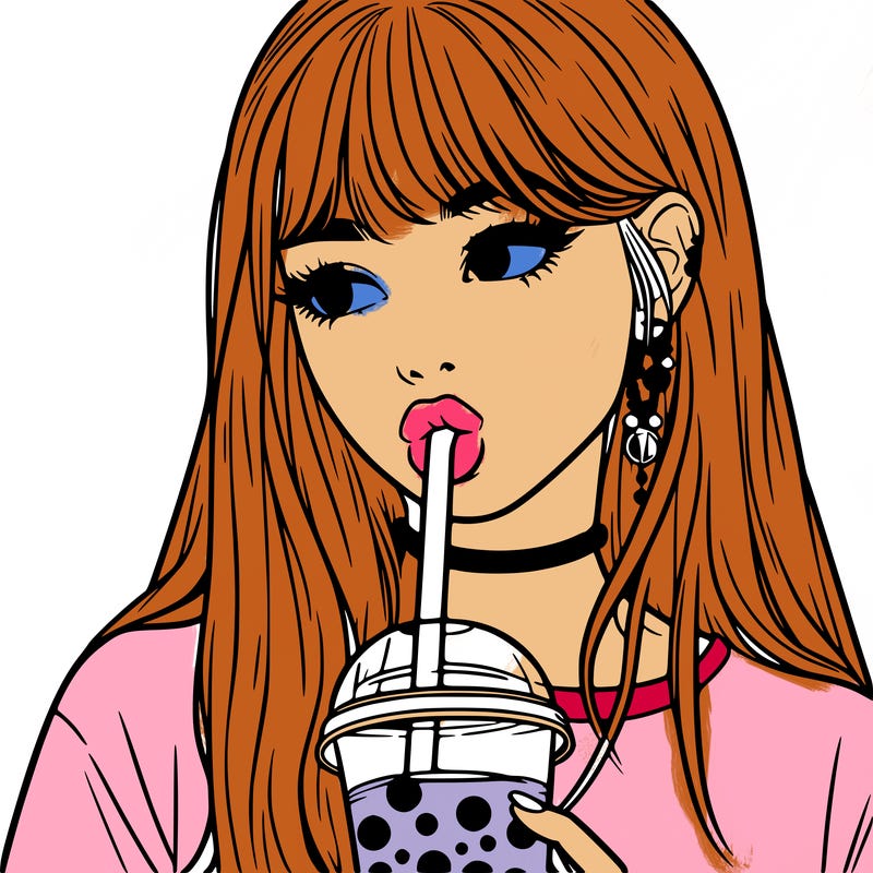 aesthetic realistic girl drinking boba