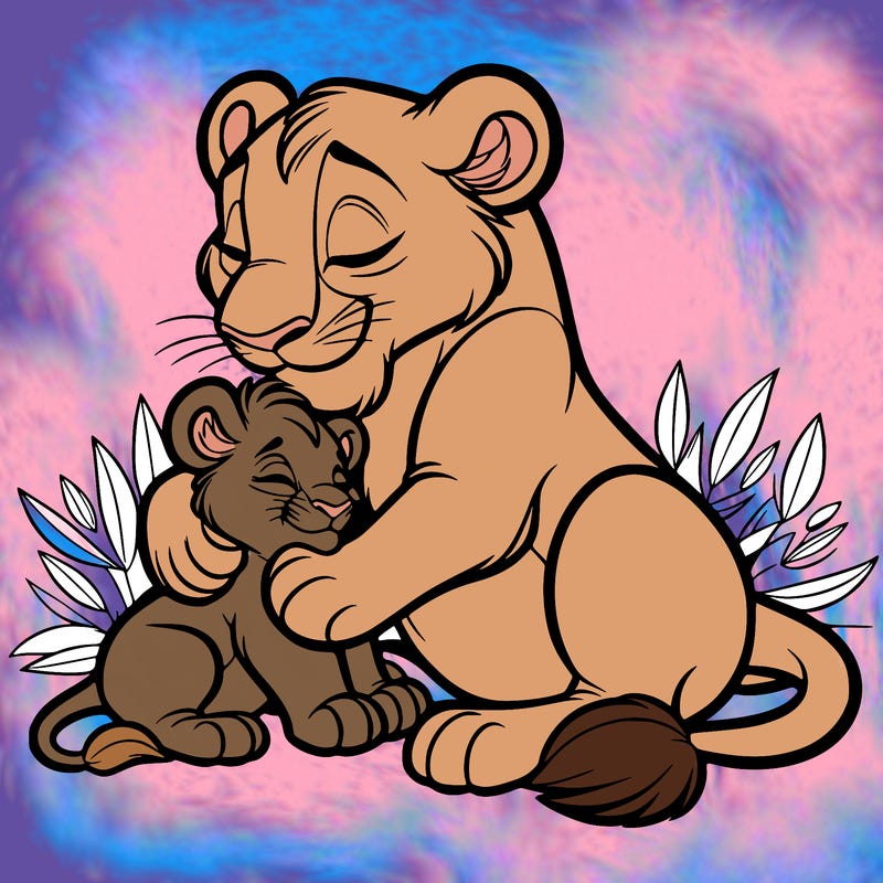 lioness cuddling her cub