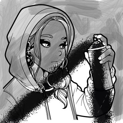 a realistic girl, spray painting