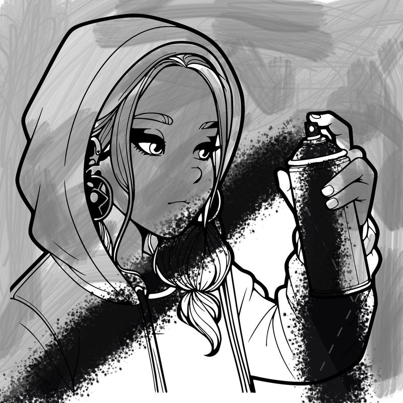 a realistic girl, spray painting