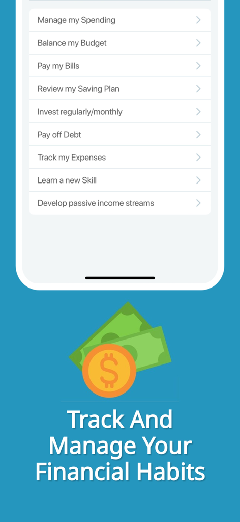 Success Life Coach Day Planner - Interface de l'application Success Wizard pour le suivi et la gestion des habitudes et objectifs financiers