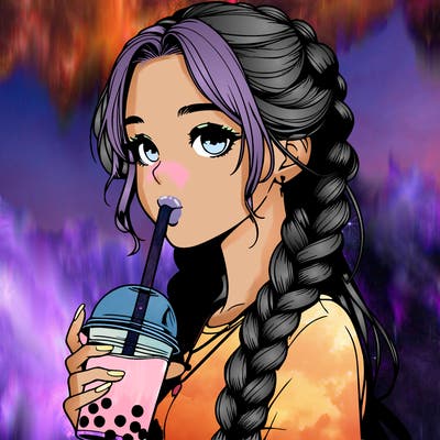 realistic girl with braided hair drinking boba