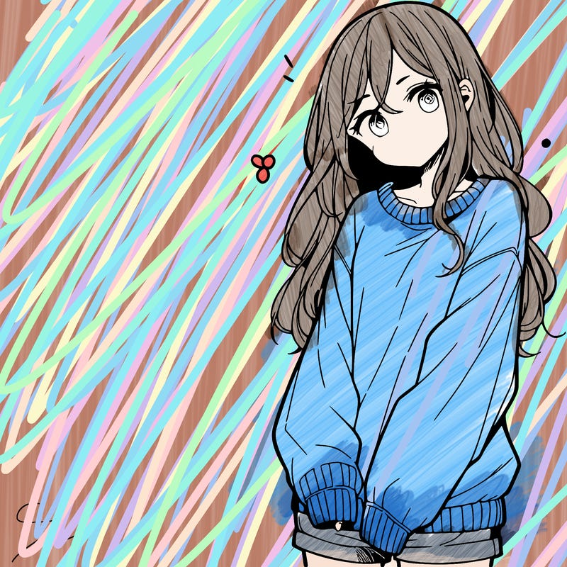 manga teen girl  in a sweater and baggy pants