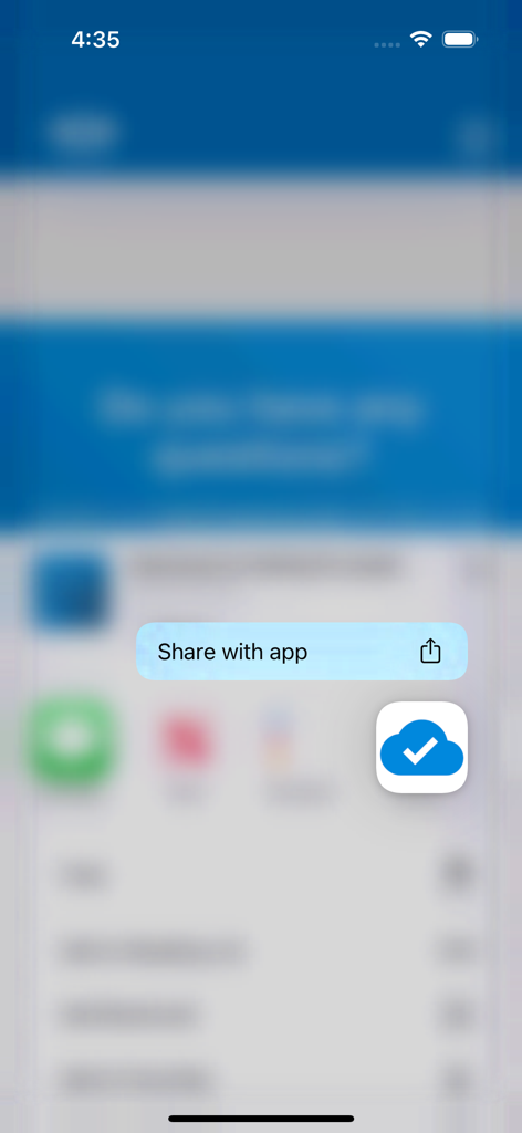 floccus - Captura de pantalla que muestra el icono de la aplicación Floccus Companion y la extensión para compartir en el menú para compartir de iOS