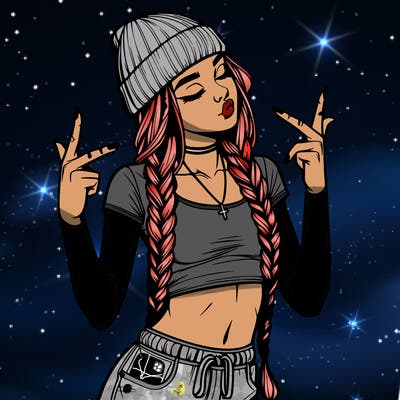 realistic teenage girl with braids and a beanie and crop top doing 🫶🏼