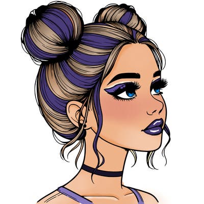 realistic girl with buns on the top of her head