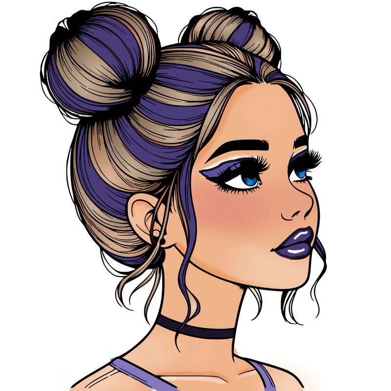 realistic girl with buns on the top of her head