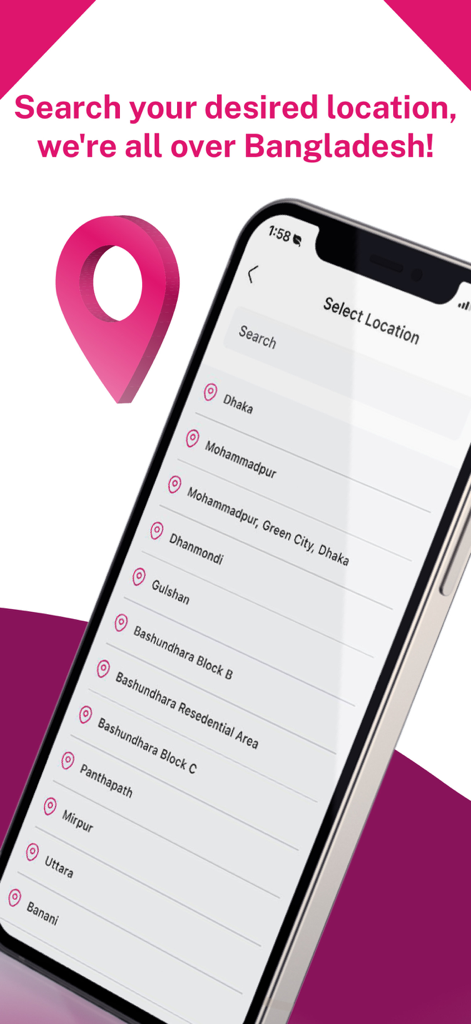 Travela - Travela app interface for selecting a homestay location in Bangladesh