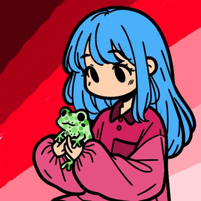 girl with long hair and a oversized shirt. and she is holding a frog