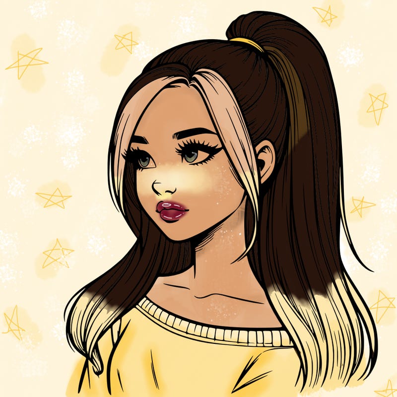 realistic girl with a high ponytail