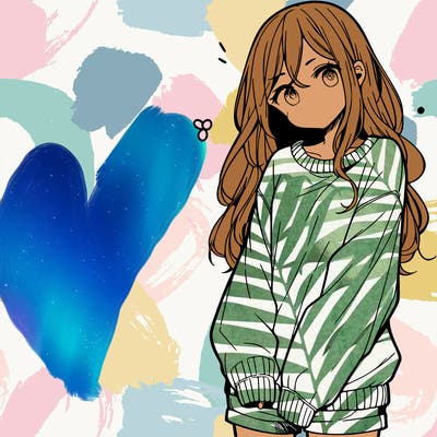 manga teen girl  in a sweater and baggy pants