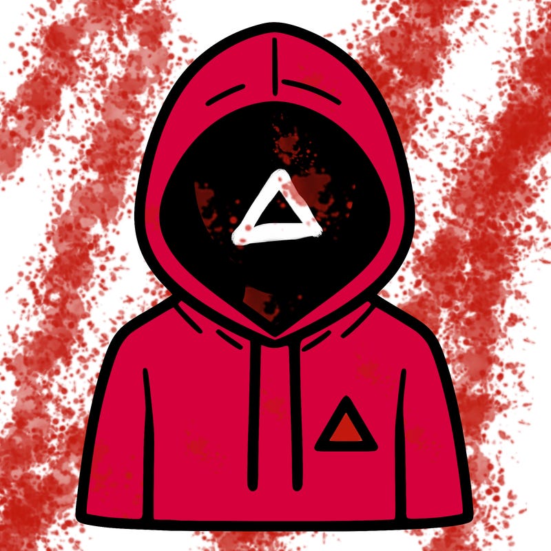 a person with non face waering a hoodie with a small triangle symbol