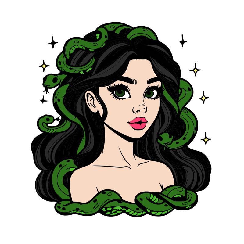 realistic girl with snakes as hair