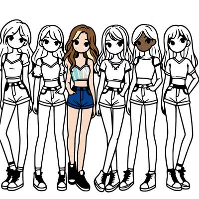 a group of girls wearing crop tops and shorts