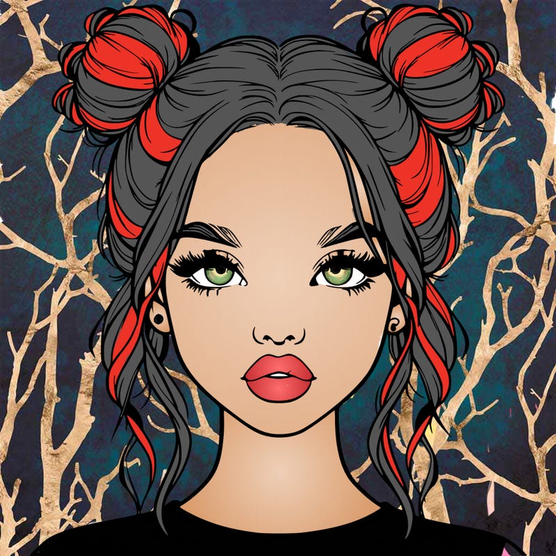 realistic girl with two buns in hair and lips