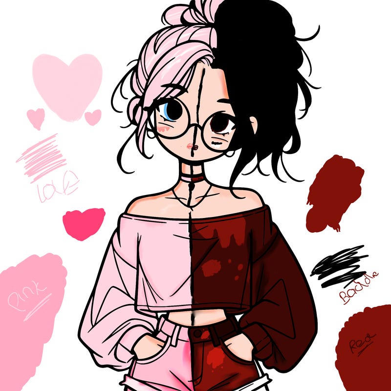 girl with a messy ponytail glasses a baggy crop top and jean shorts