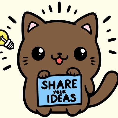 a cute cat saying share your ideas