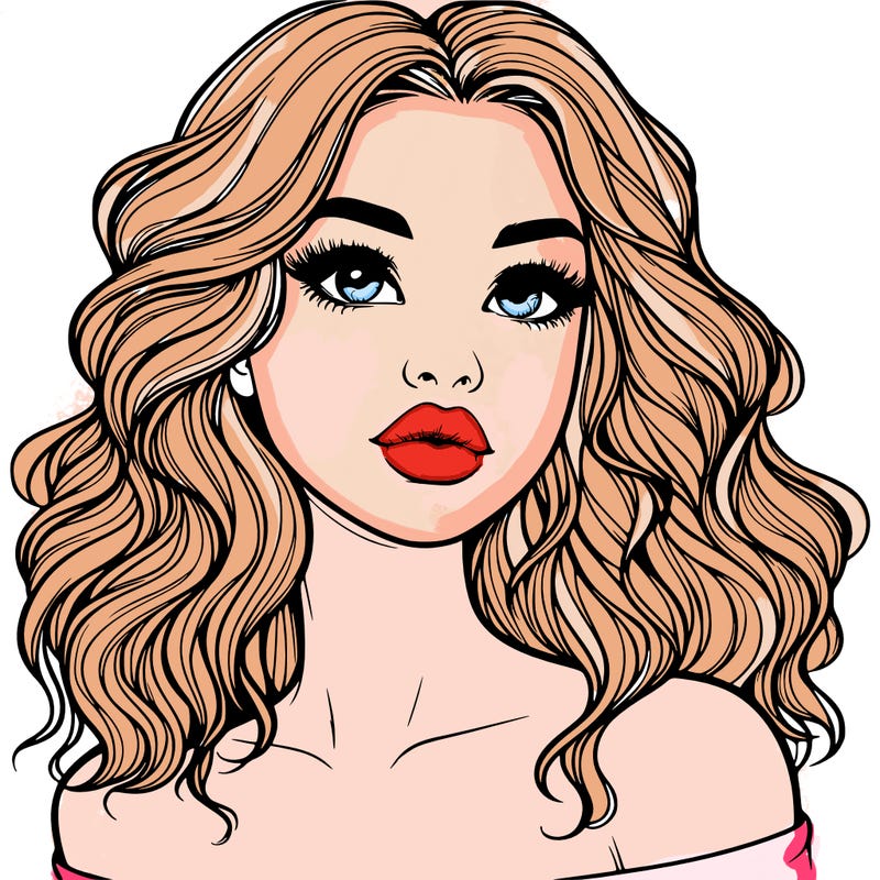 realistic girl with wavy hair and lips