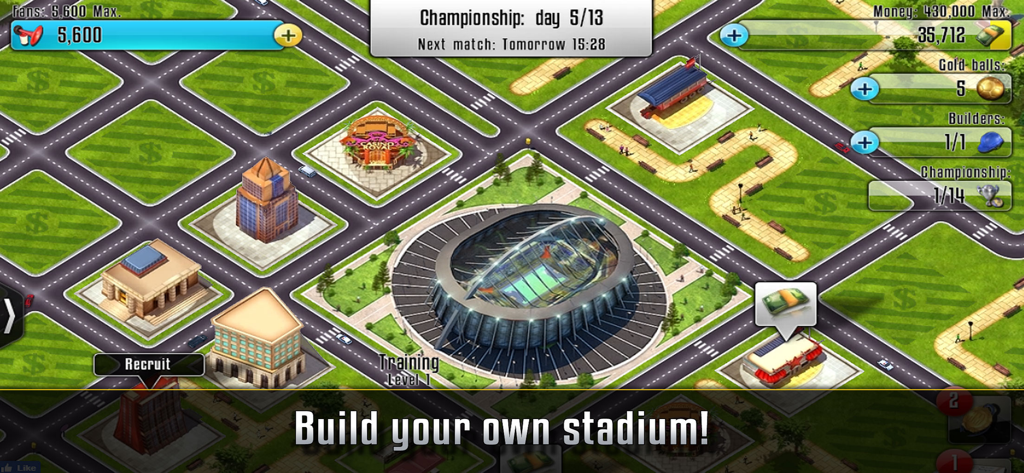 Vista dentro del juego de la construcción de un estadio de balonmano y la infraestructura del club.