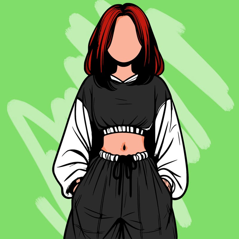 realistic girl faceless with baggy pants and a crop top