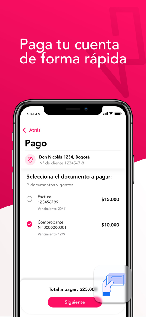 Enel Clientes Colombia - Pantalla de la aplicación móvil Enel Clientes Colombia que muestra las opciones de pago de la factura de electricidad