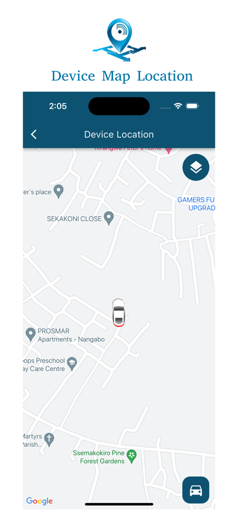 Trackcar Hub - Interface do aplicativo Trackcar Hub mostrando a localização em tempo real de um veículo em um mapa.