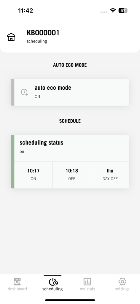 La Marzocco - La Marzoccoエスプレッソマシンアプリのスケジューリングインターフェースに、オートエコモードとデイリータイマーの設定が表示されています
