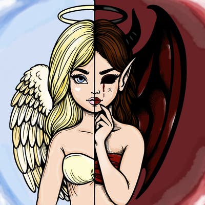 realistic angel half demon