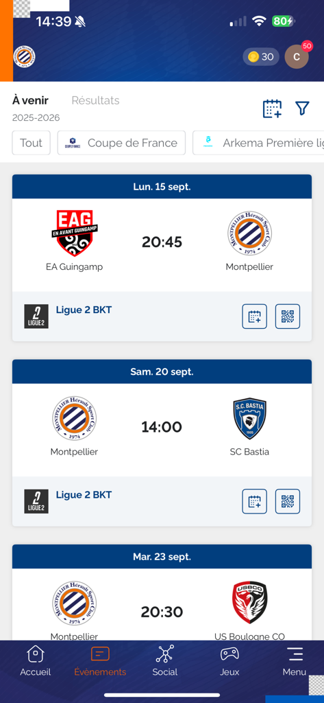 Montpellier Hérault Sport Club - Upcoming match schedule for Montpellier Herault Sport Club on the official mobile app