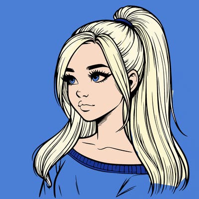 realistic girl with a high ponytail