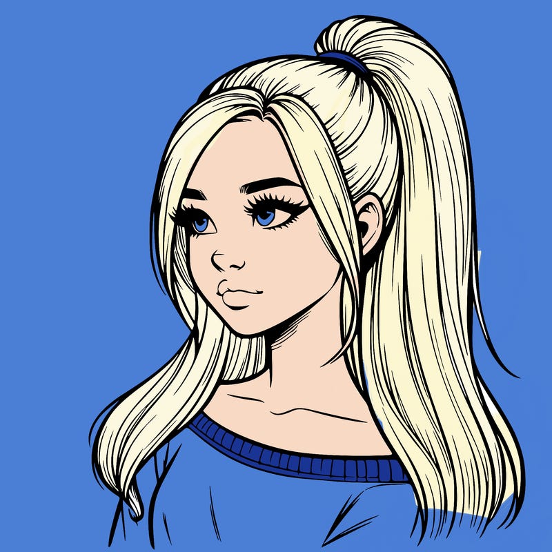 realistic girl with a high ponytail