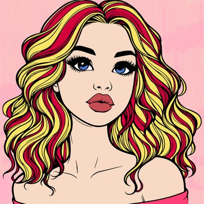 realistic girl with wavy hair and lips