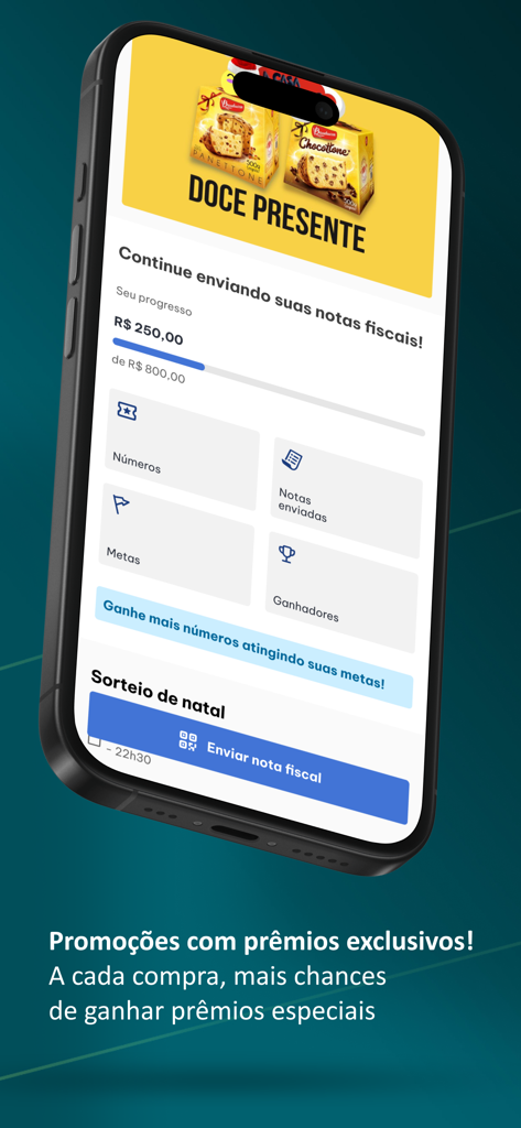 Shopping Campo Limpo - ALLOS - Smartphone displaying the Shopping Campo Limpo app loyalty program screen showing receipt registration progress and promotional gift offers
