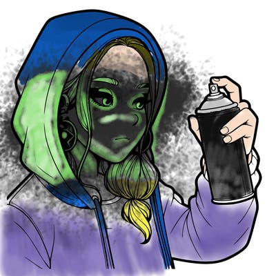 a realistic girl, spray painting