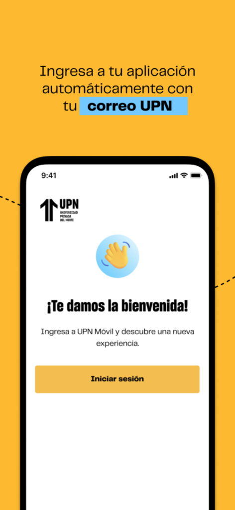 UPN Móvil - La pantalla de bienvenida de la app móvil UPN Movil con un botón de inicio de sesión y el logo de la universidad