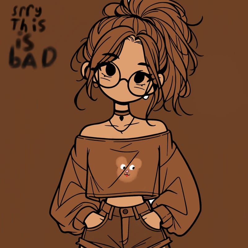 girl with a messy ponytail glasses a baggy crop top and jean shorts