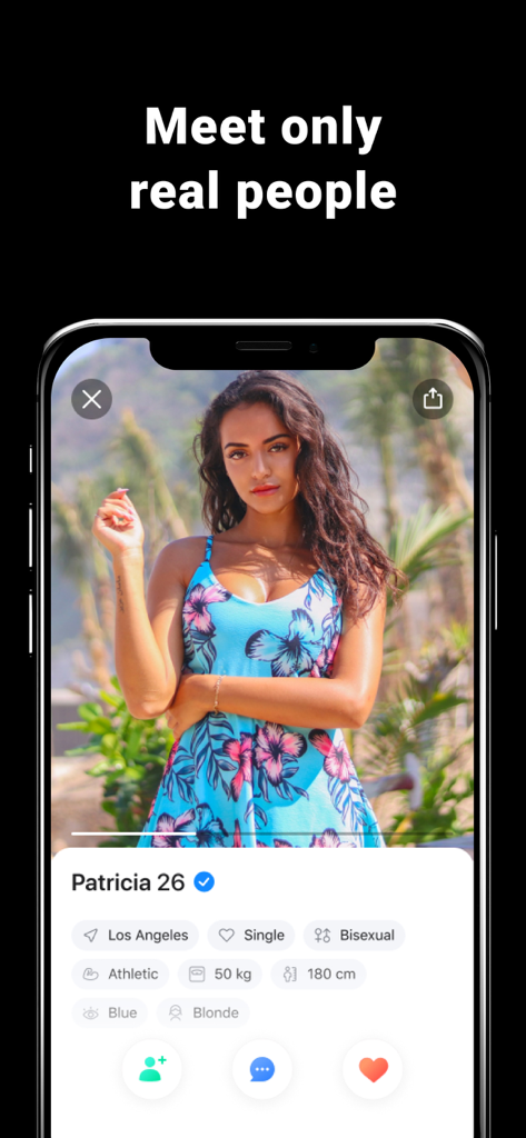 Dating & Chat – Badanga - A verified user profile on the Badanga app showing a 26 year old woman from Los Angeles