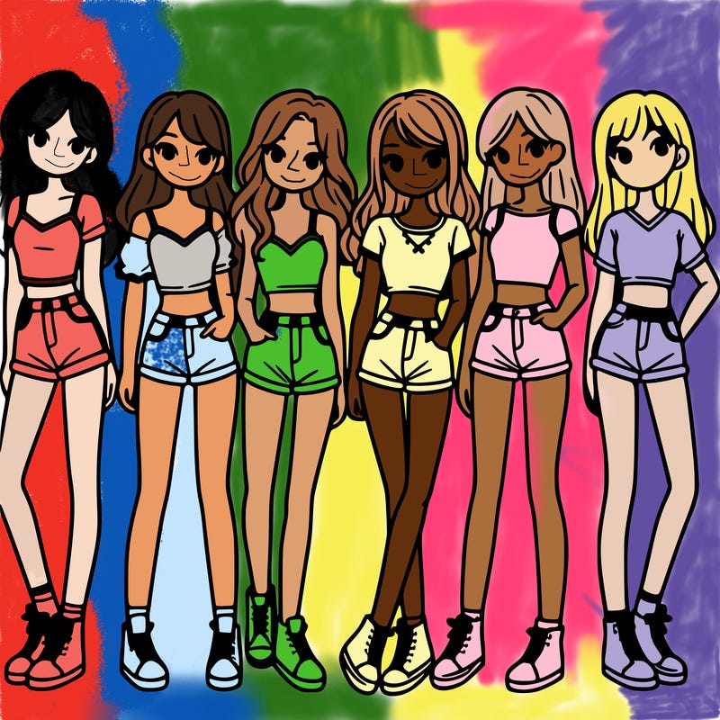 a group of girls wearing crop tops and shorts