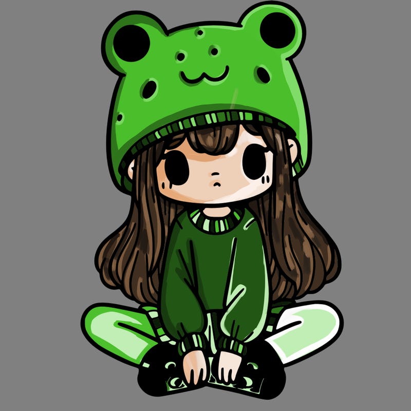 a girl wearing a frog hat and some frog socks