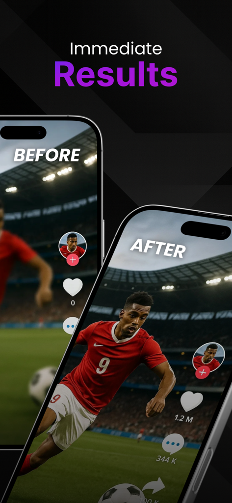 Side-by-side comparison of a blurry soccer video before and a sharp high-definition version after using Velox AI Video Enhancer.