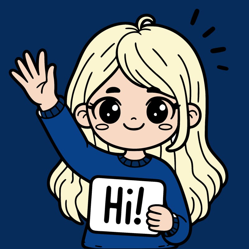 girl holding up a hi! sign