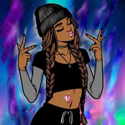 realistic teenage girl with braids and a beanie and crop top doing 🫶🏼