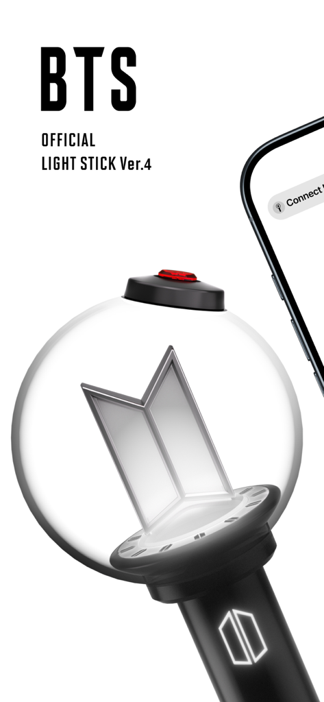 BTS Official Light Stick Ver.4 - Pantalla de introducción para la aplicación BTS Official Light Stick Ver.4 con el gráfico de Army Bomb.