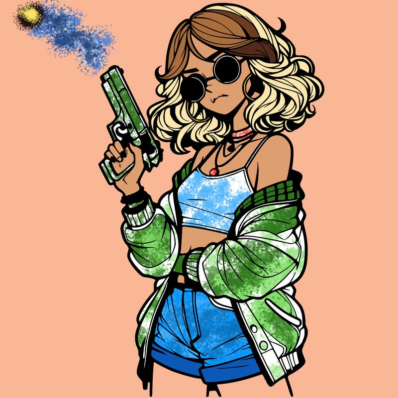 stylish teenage girl with gun